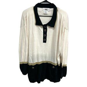 Vintage Segue Colorblock Pullover Sweater Cream Black Plus Sz 2X Metallic